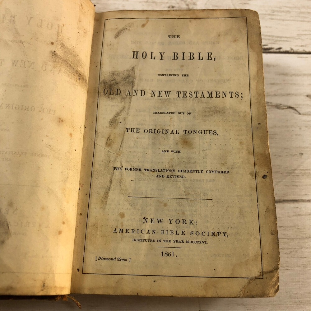 1861 Holy Bible American Bible Society Diamond 32mo Antique Civil War Era Book - Picture 9 of 10